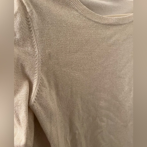 Loft outlet cream/gold metallic detail crew neck sweater XL - Picture 2 of 9